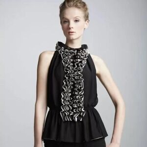 Robert Rodriguez Target Neiman holiday Marcus black & tan ruffled top sz M *rare